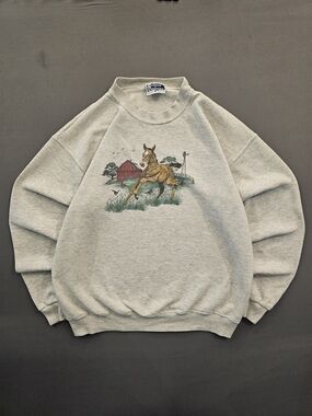 Vintage 90s Endless Designs Horse & Barn Graphic Crewneck Sweatshirt – Boxy Fit